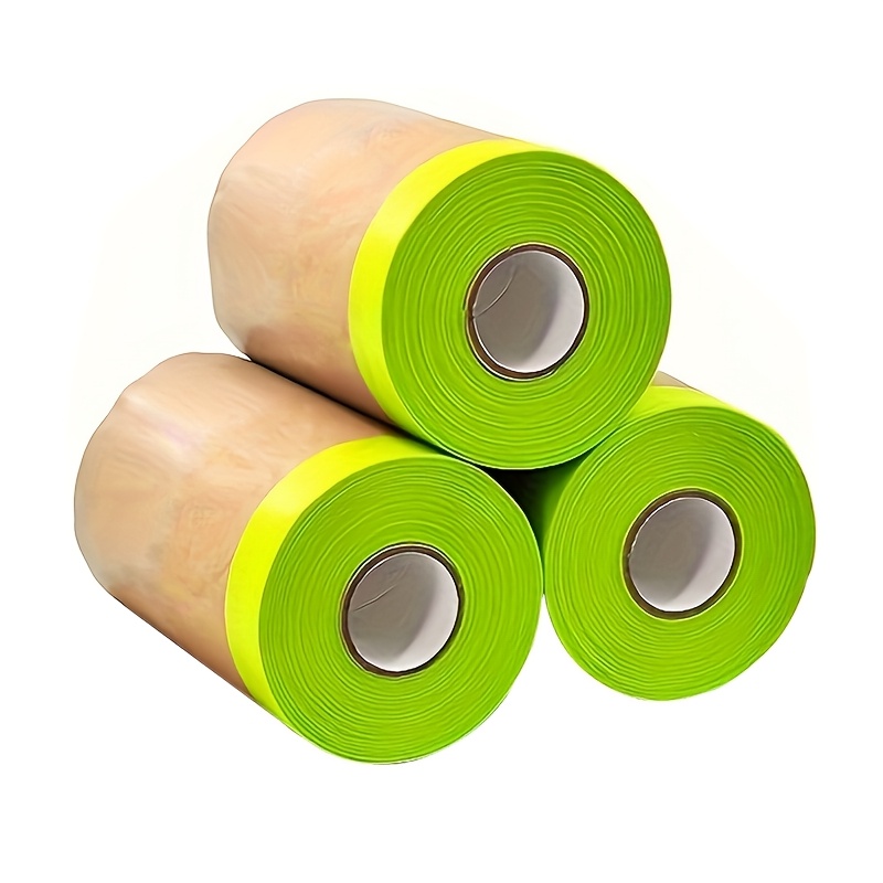 

3pcs Pre-taped Masking Paper For Painting, Tape And Painters Paper, Paint Adhesive Protective Paper Roll For Covering Skirting, Frames, Cars And Auto Rolls