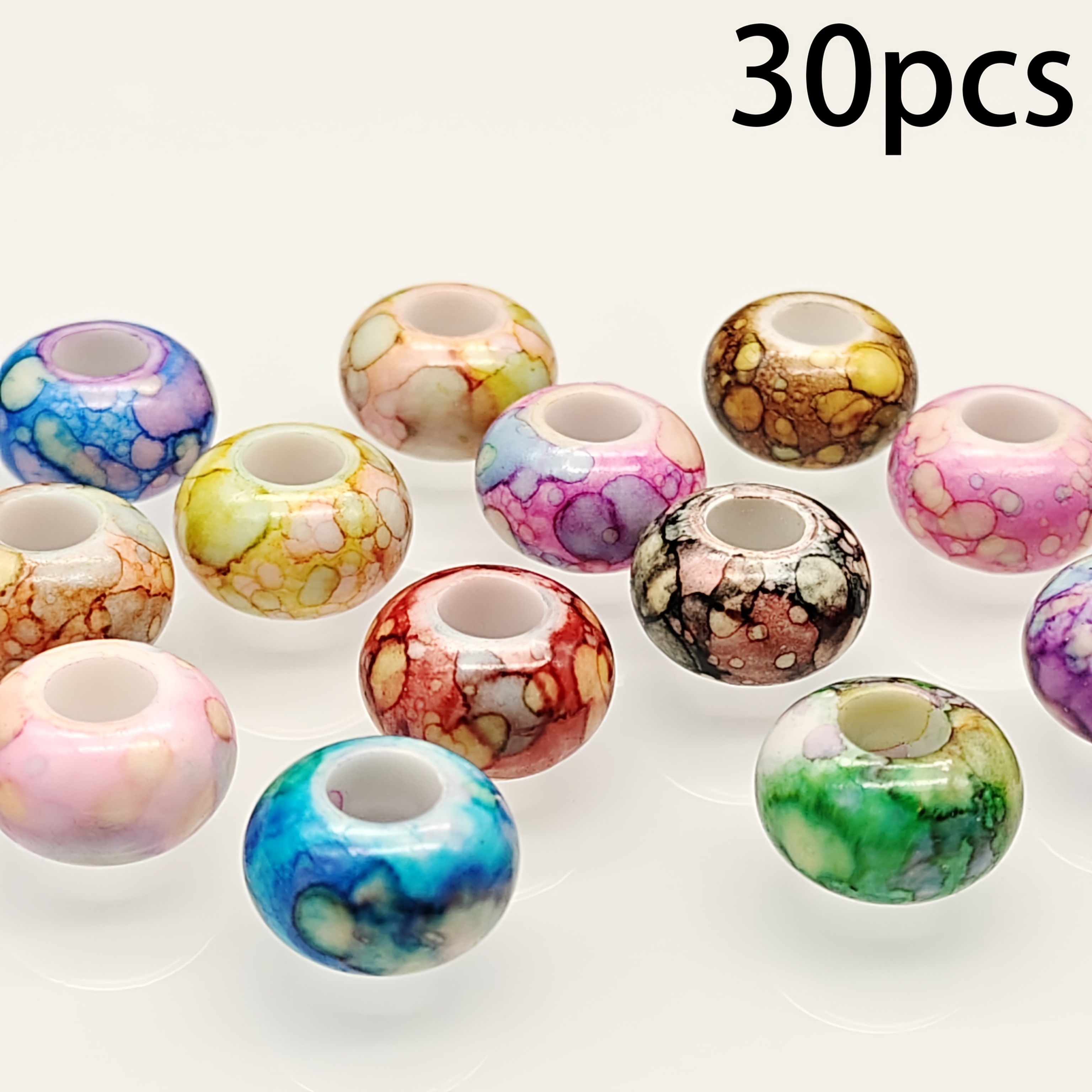 TEMU 30pcs/14*8.5mm Colored Acrylic Flat Beads With Large Hole, Diy Craft Materials, Apparel Decoration Accessories, Handmade Beading Supplies,