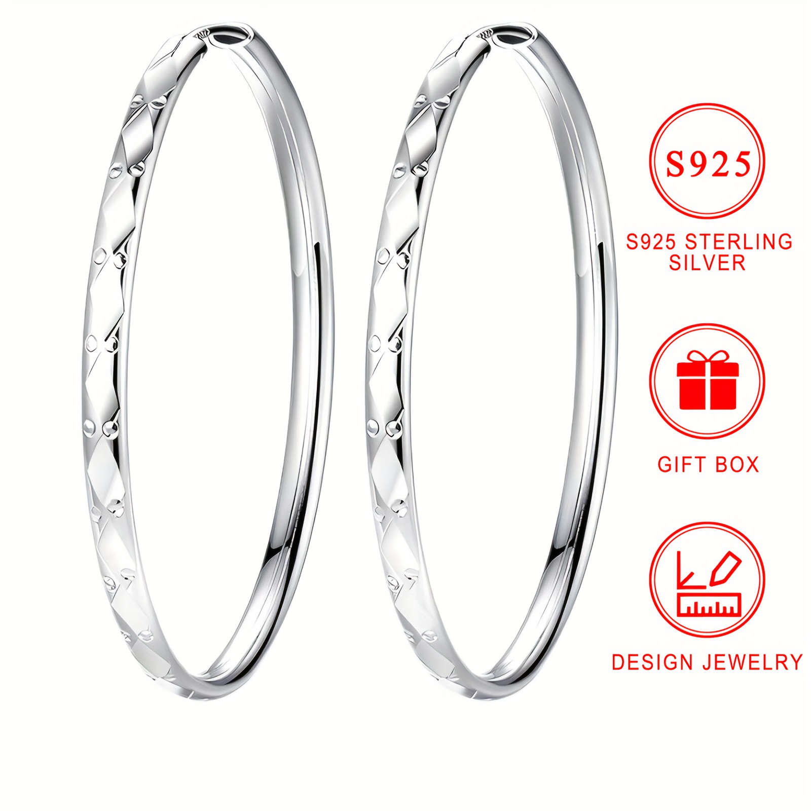 

Elegant 925 Sterling Silvery Hoop Earrings - Hypoallergenic, 18k Golden Plated With Rhombus Cut Design, Perfect For Daily Wear & Parties - Includes Gift Box