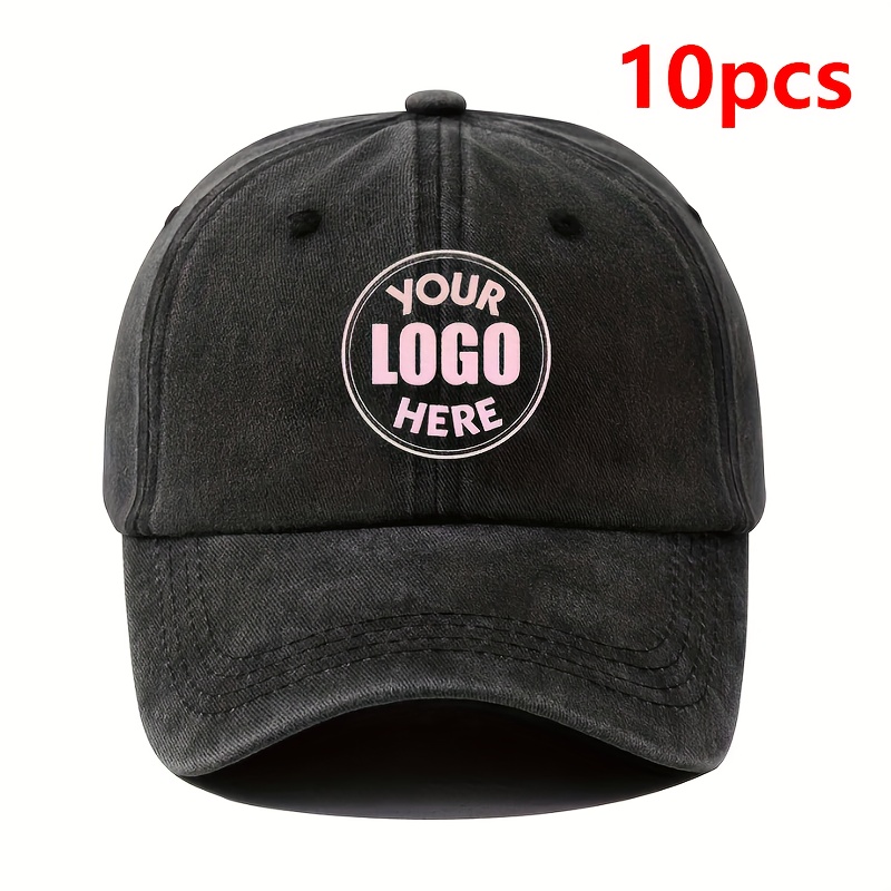 TEMU 10pcs Vintage Style Men's Baseball Caps With Custom Logo, Adjustable Snapback, Breathable Fabric, Hand Washable, School, Corporate Events, And