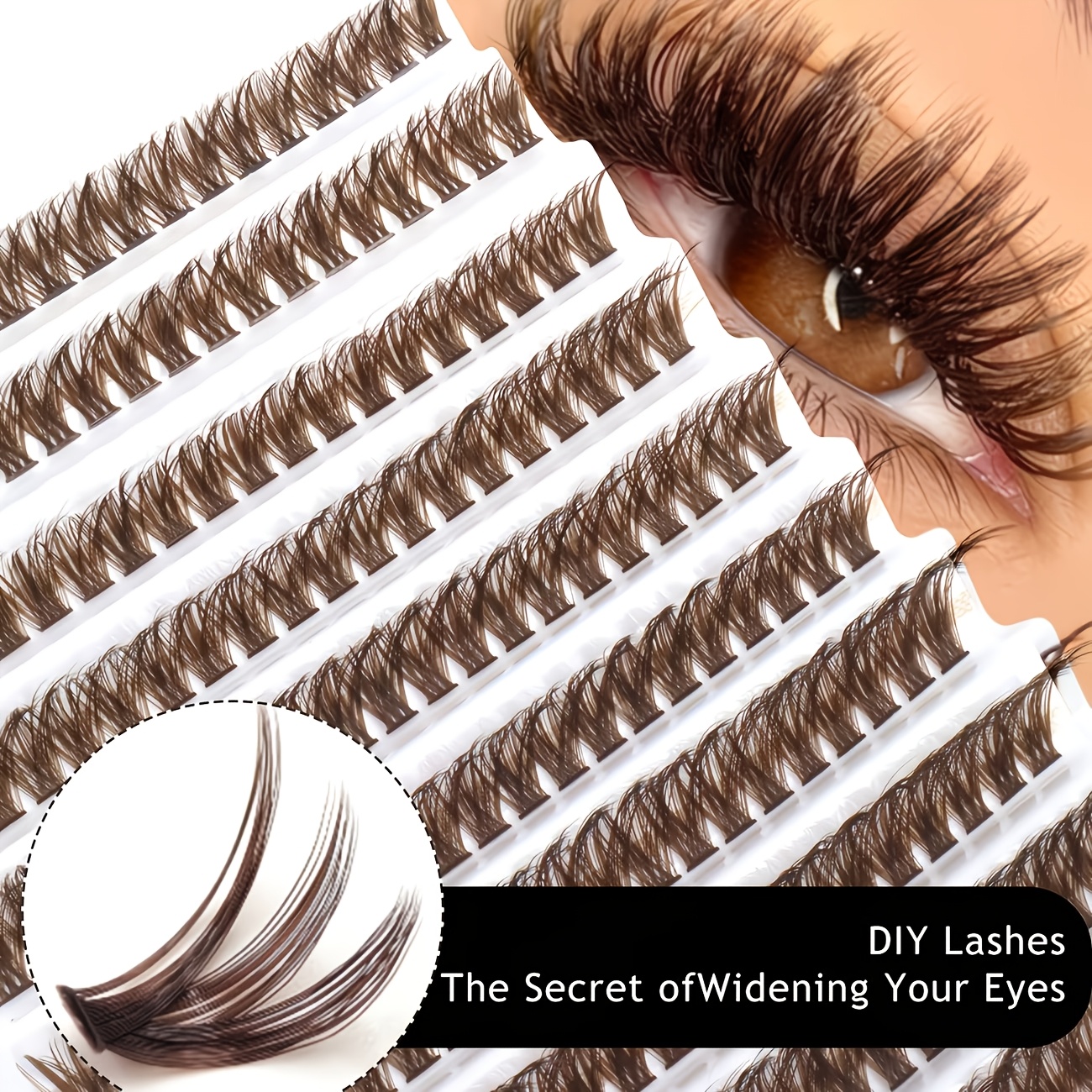 200 Clusters Brown Fluffy Lashes, 60d Curly Colored Dense Cat Eye Lashes, Makeup Soft Fan-shaped Lashes, Diy Lash Extensions For Home, Travel, And False Eyelashes