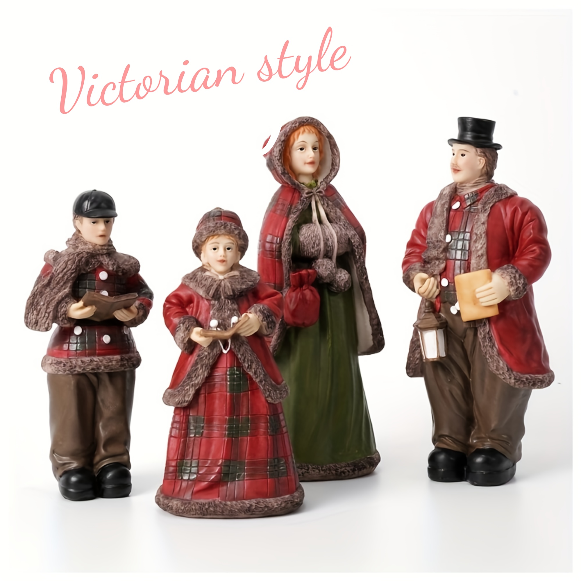 

4pcs Vintage Resin Victorian Figurine Set - Traditional Christmas Family Holiday Scene Decorations