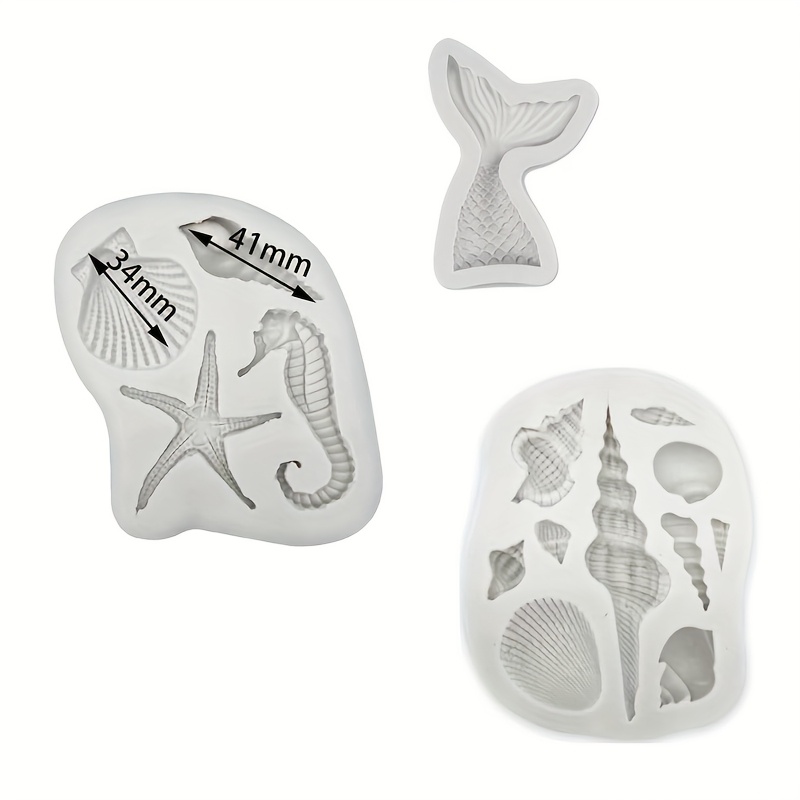 Image of Full Set Of Series Resin Liquid Silicone Molds, Mermaid Tail Starfish Seahorse Ocean Theme Birthday Party Aquarium Cup Ring Environmental Decoration Tools