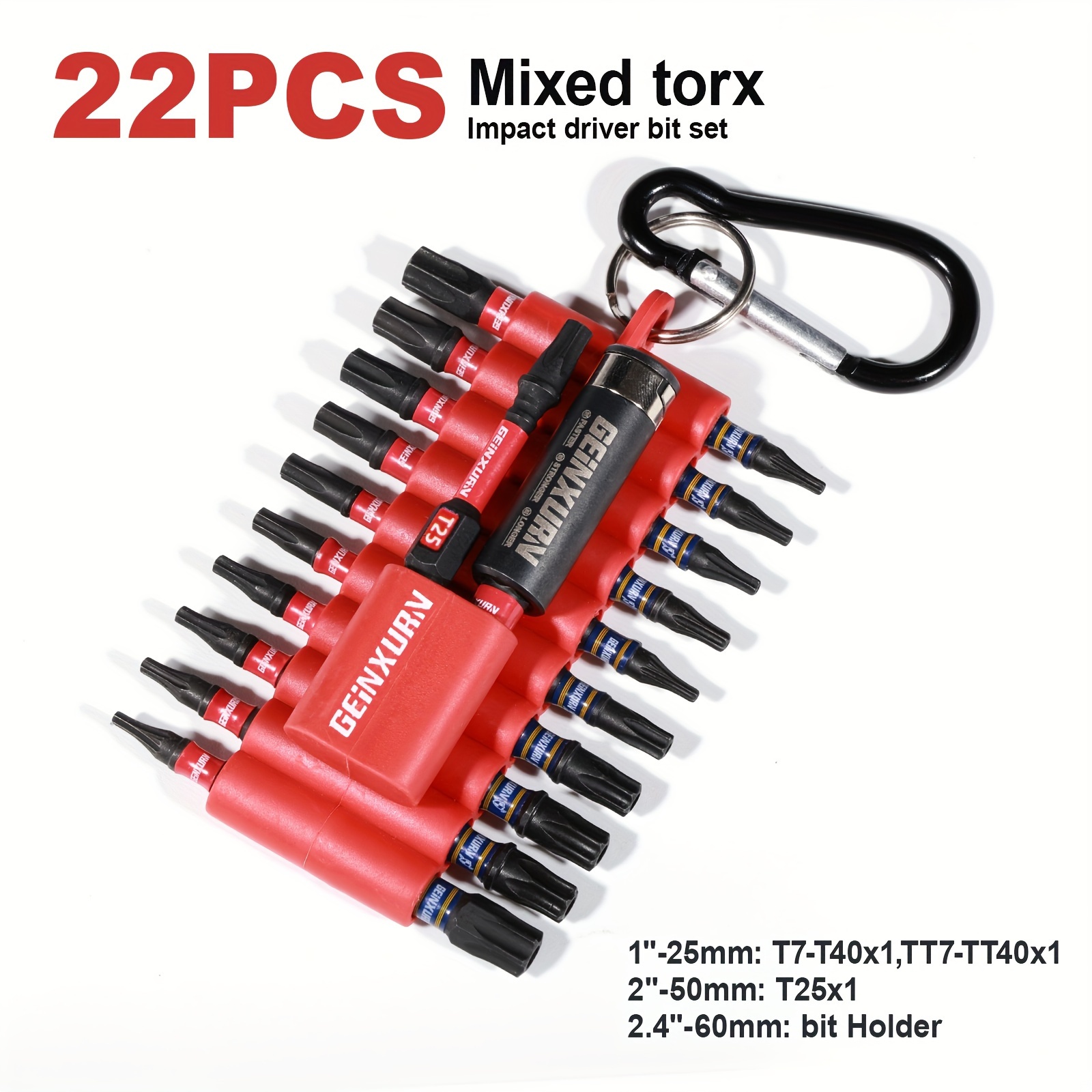 

22pcs Geinxurn Bit Set - S2 Steel, Hex , Red//