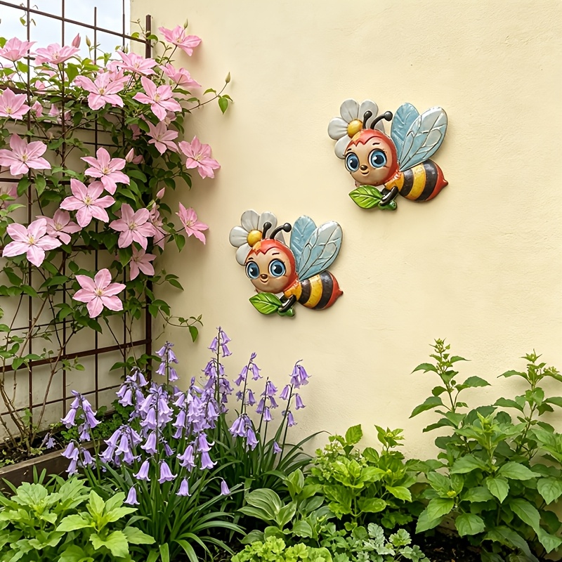TEMU [2.5d] 2.5d Metal Bee Wall Art Decor, 2pcs. Suitable For Outdoor Use, Gardens, Courtyards, Fences, Walls, Parties, Etc. An Excellent Gift For ,