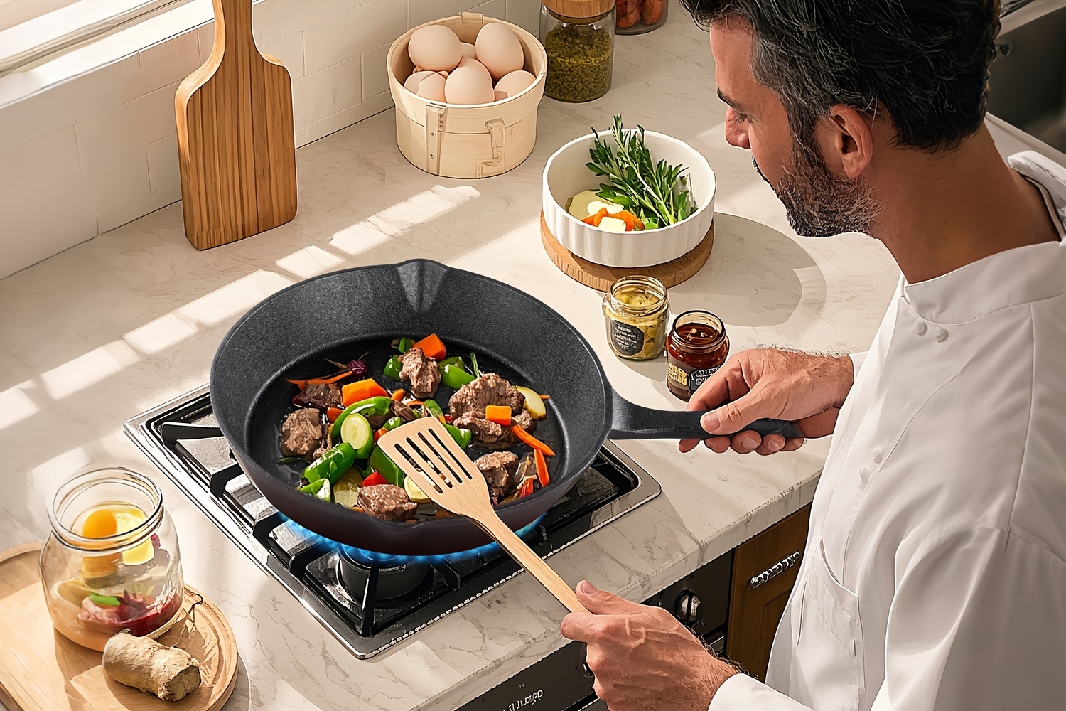 3pcs 4pcs cast set heavy duty pre cookware for heat non stick multi functional with ergonomic handles frying pans for indoor and outdoor cooking details 3