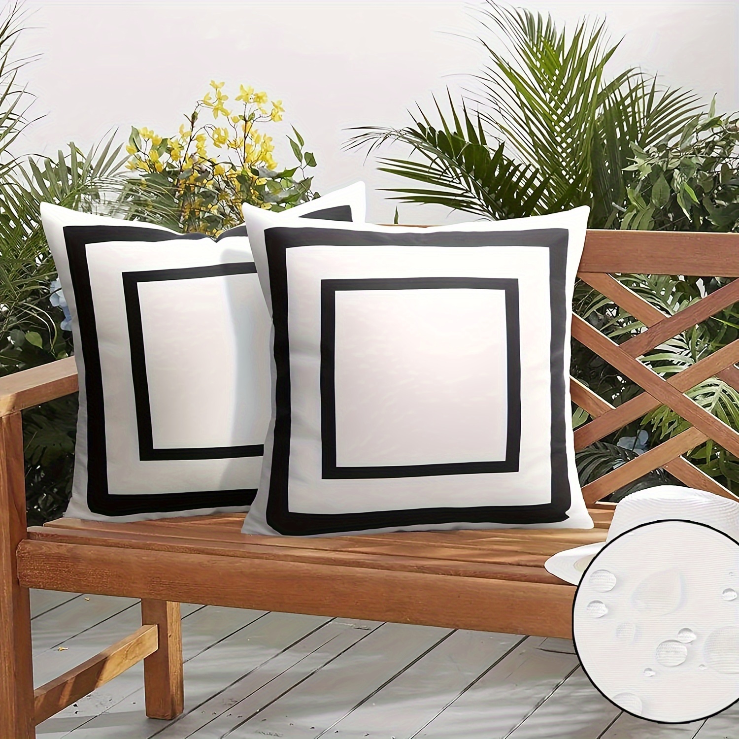 

2-piece Set Of Outdoor Waterproof Pillowcases, Geometric Pillowcases, Black And White Courtyard Garden Pillowcases, Oxford Cloth (excluding Inner Core)