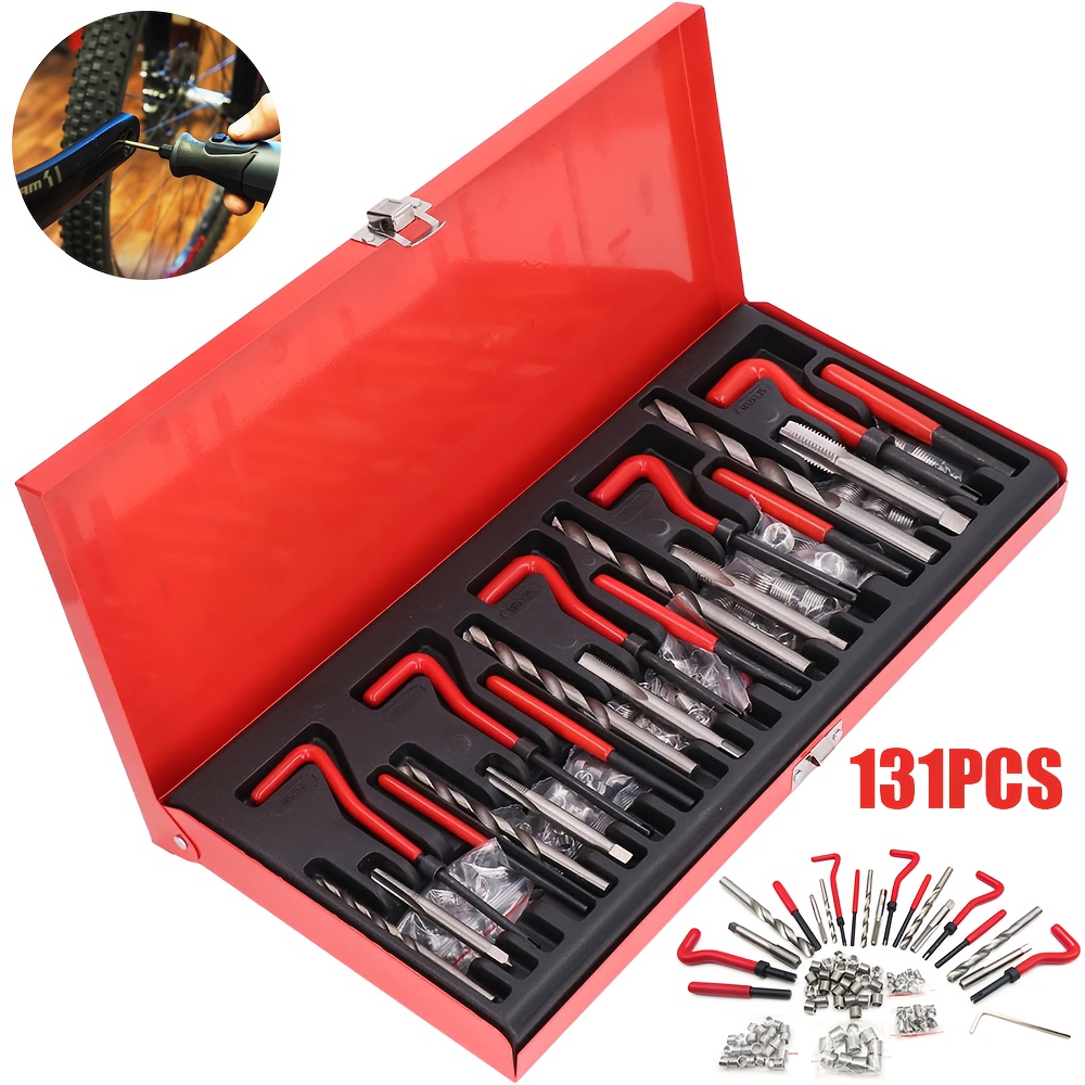 E-shop 131-teiliges Gewinde Reparatur Set Bohrer Hülsen Auto Motor M5 M6 M8 M10 M12 Gewindehülse