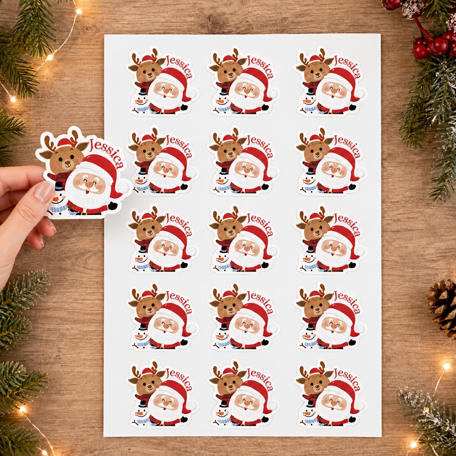 TEMU 3/15/30pcs Personalized Christmas Name Stickers, Customized Santa Claus, Reindeer, Snowman Labels, Suitable For Gift Bag Packaging, Greeting