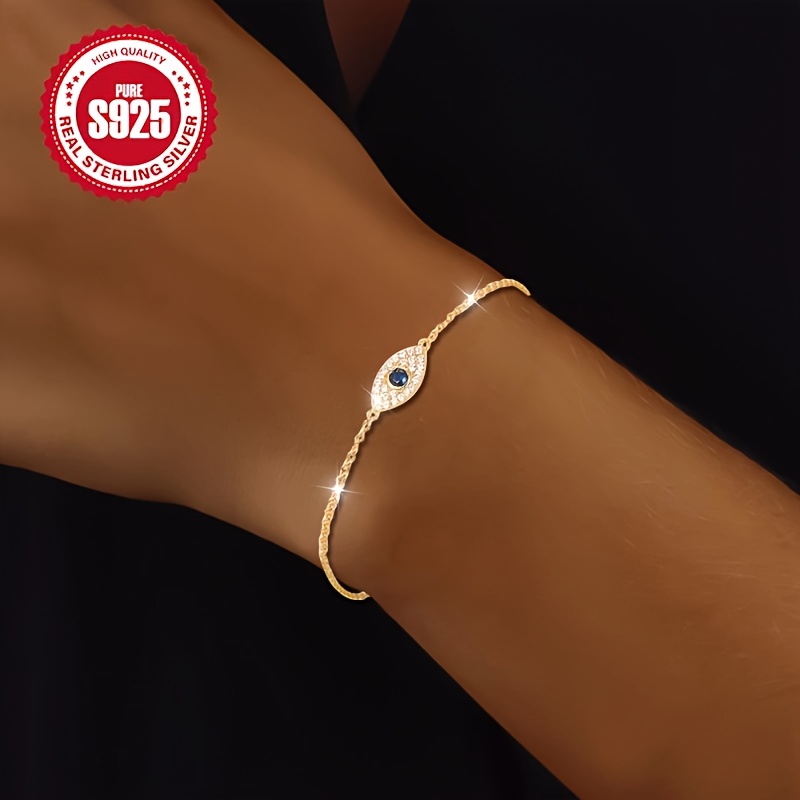 S925 Silver Blue Eye Bracelet with Synthetic Zirconia