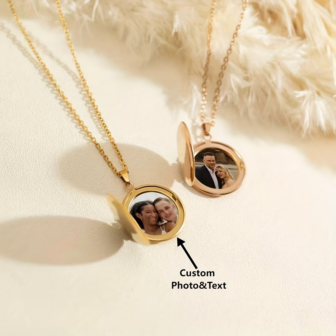 TEMU Collar con llave de fotos personalizado con flores de grabadas - Regalo de joyería personalizado para , en el estilo vintage, de acero