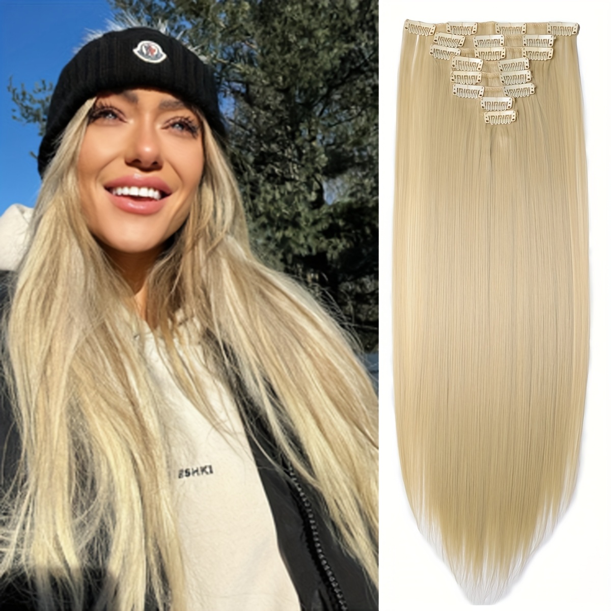 Image of 8pcs Benehair -in Hair Extensions With 18 Clips - 23" Long Straight Synthetic Fiber Hair Suitable For Volume, Length & Balayage/lowlight Color - Application, -free Removal For ( Look)