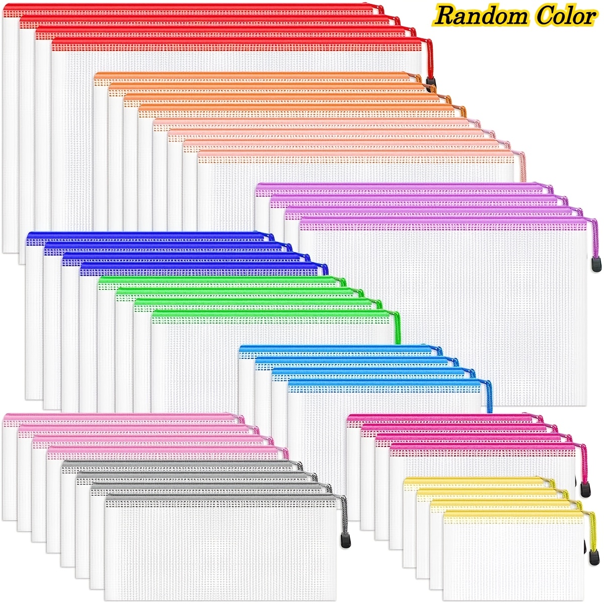 Image of 40pcs Mesh Zipper Pouch, 8 Sizes Plastic Zipper Pouches For Organizing, Random Colors Plastic Document Bags For Board Game Storage, Travel, Office Supplies