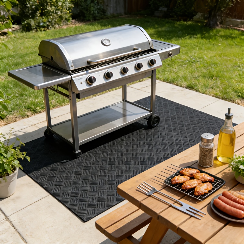 TEMU Heavy-duty Barbecue Pad, Essential For Family Patios, Gardens And Outdoor Barbecues. Protects Floors From Oil Stains. Its Quadrilateral Texture