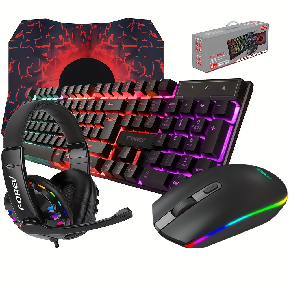 

Gaming Keyboard And Mouse And Mouse Pad And Gaming Headset, Wired Led Rgb Bundle For Pc Gamers And And Ps4 Users - 4 In 1 For Christmas Gift Gift