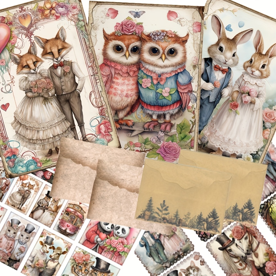 

50pcs Woodland Wedding Stationery Set, Animal Printed Greeting Cards With Envelopes, Personalized Diy Craft Kit For Valentine's, Engagement, Anniversary, Scrapbooking & Junk Journal Decor