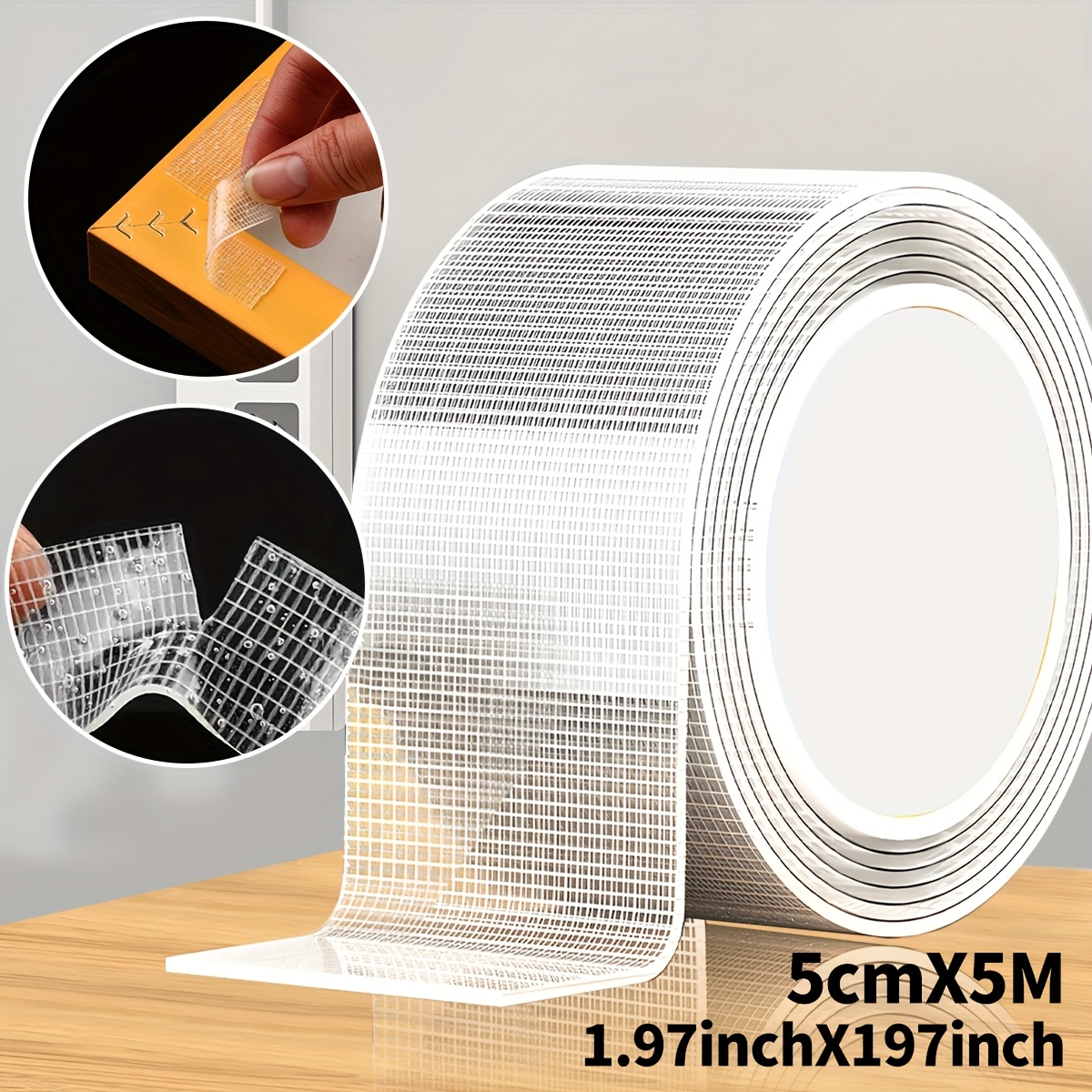 TEMU 5m Nano Double-sided Tape, Super Strong Adhesive Transparent Mesh Tape (width 1/2/3/4/5cm), No Residue, Detachable, Adhesive For Home Office Use
