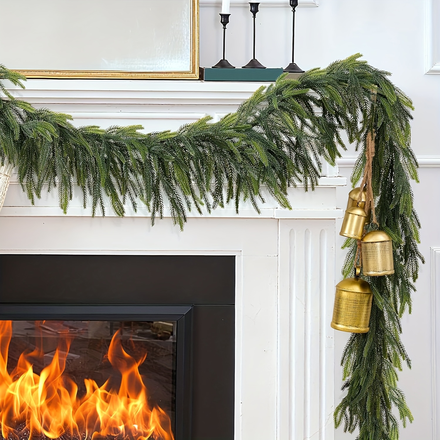 Alupssuc 9FT Kerst Slinger, PE Norfolk Pine Slinger, Kerstslinger voor trappen, Tafel, Muur, Binnen, Buiten Kerstversieringen, 270CM (Groen