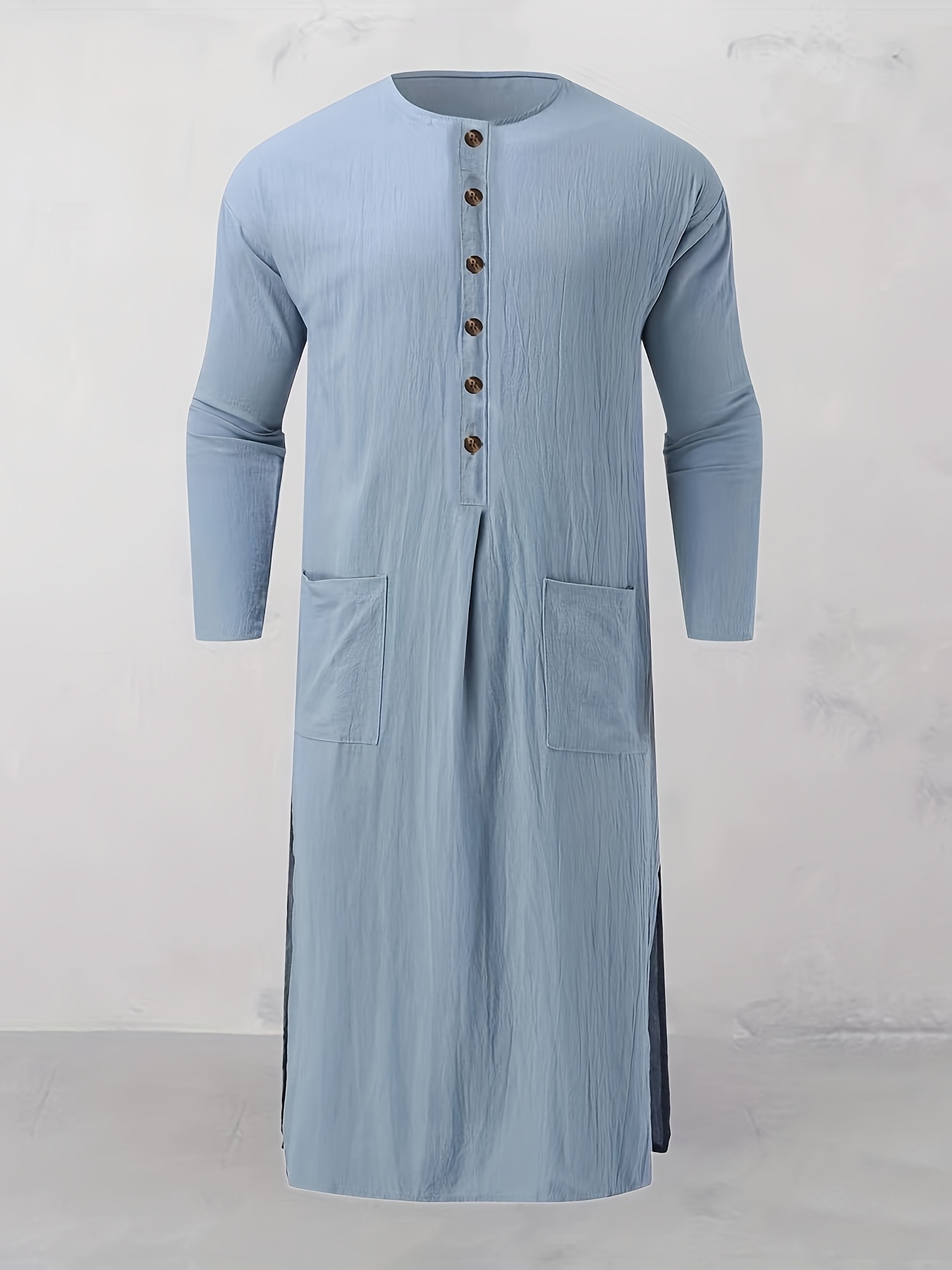 mens muslim robe middle eastern style 2025 new loose fit solid color breathable round neck long sleeve prayer outfit casual   spring summer thin comfortable fashion chest size underarm one  