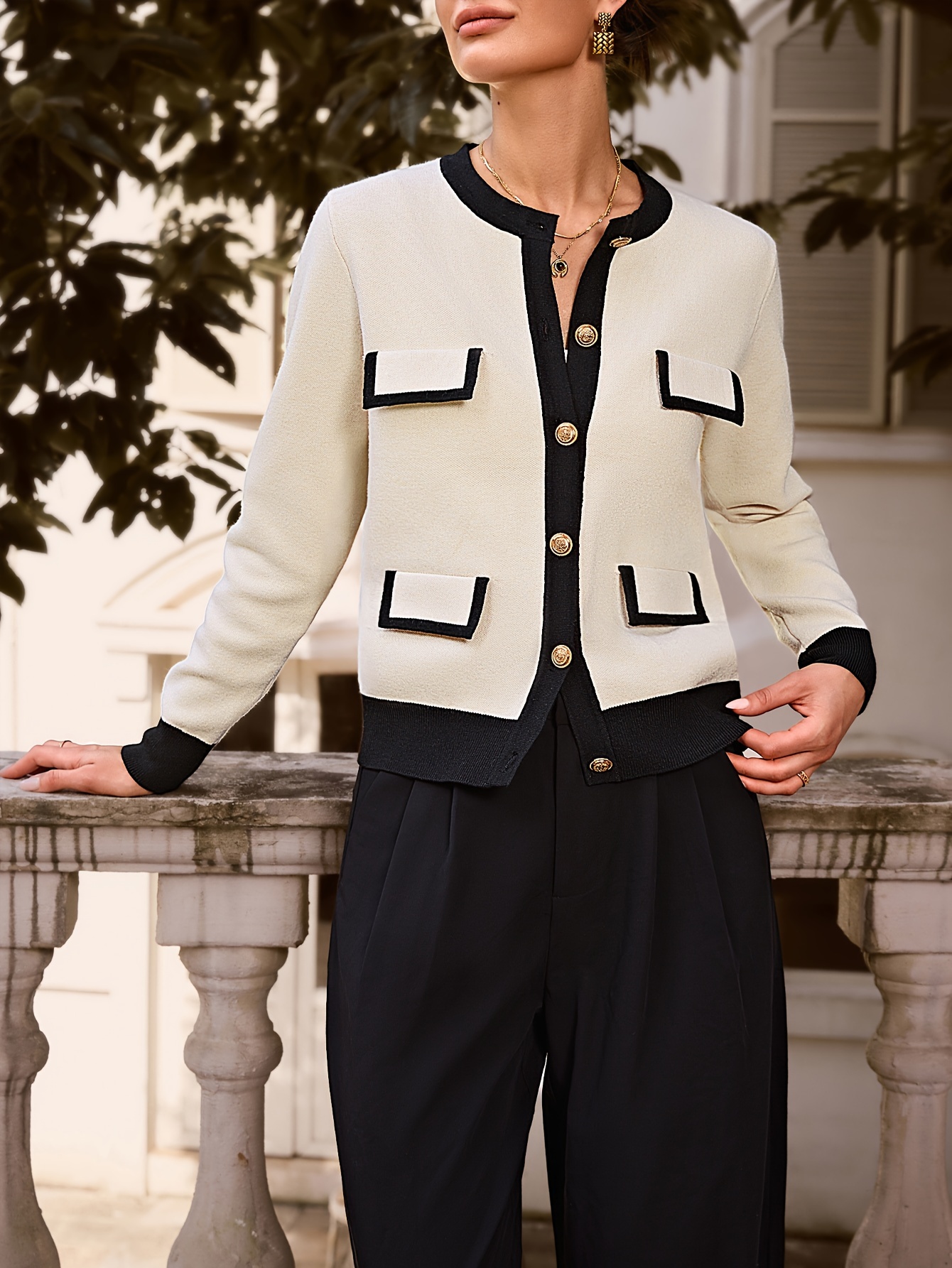 women's elegant cardigan navy front long sleeve Temu Mauritius