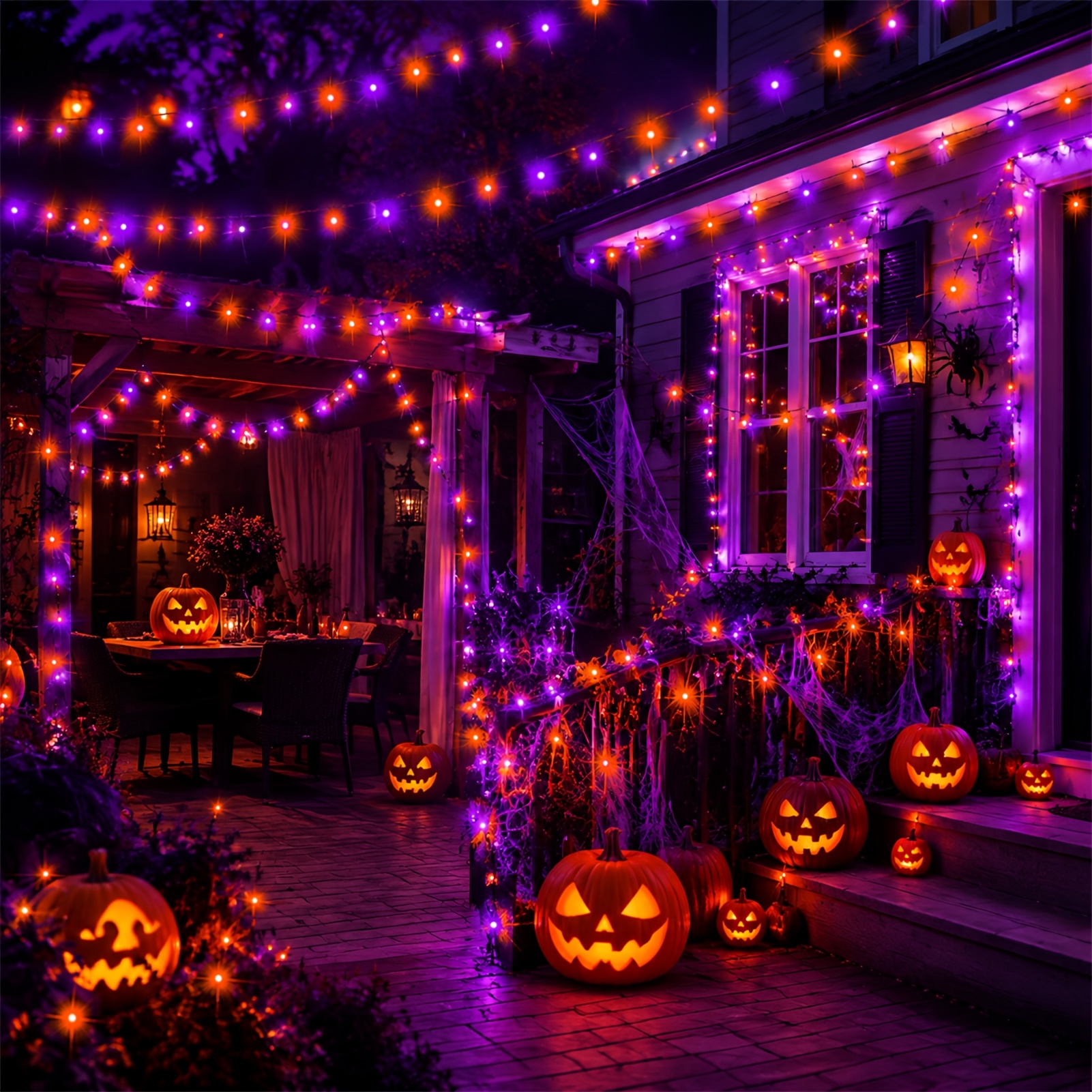 TEMU [halloween Outdoor String Lights] 200 Led Orange Or Purple Mini Bulbs - 65.56ft, 8 Lighting With Timer, , Trees, Party, Holiday