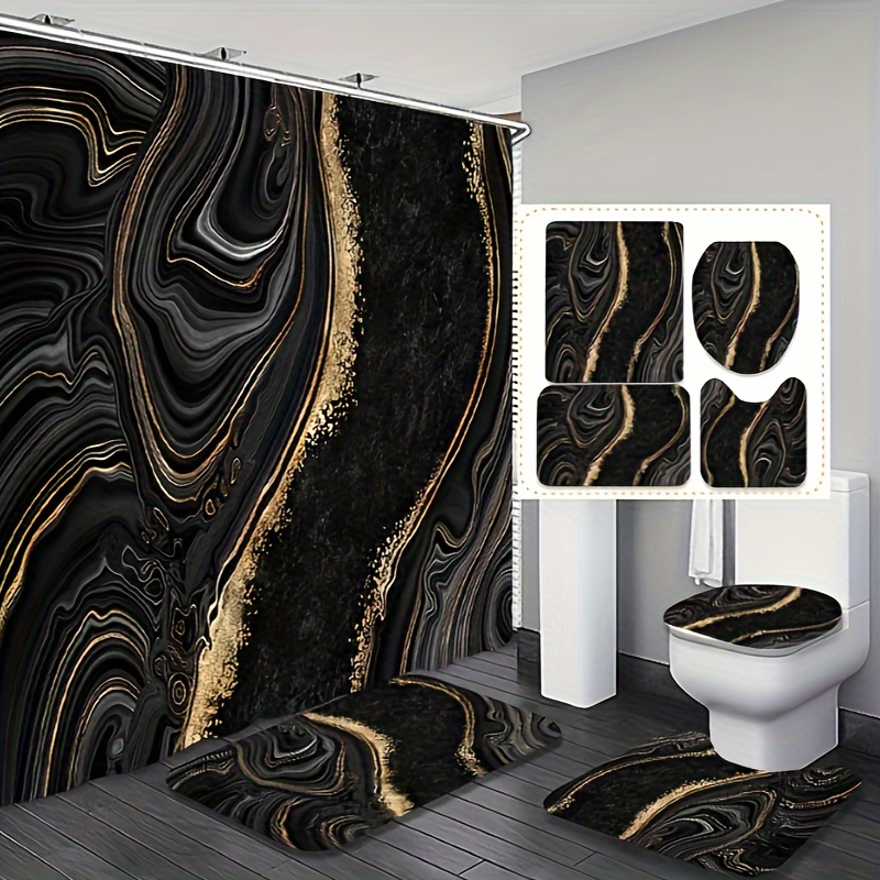 

New Hd Polyester Bath - Set, Shower Curtain + Mat + Mat + U-shaped Mat