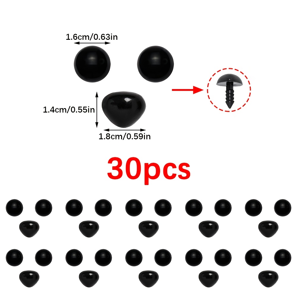 TEMU Ensemble de 30 yeux et de nez de sécurité - 6 yeux et 9 mm de nez avec rondelles pour poupées en peluche et animaux au crochet