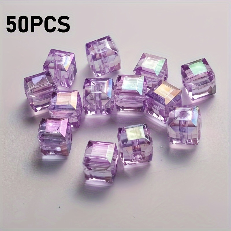 E-shop 50 Stück 8mm Leuchtende Kristallprisma-Würfelperlen für DIY-Schmuckherstellung – Vielseitige & Elegante Bastelbedarf