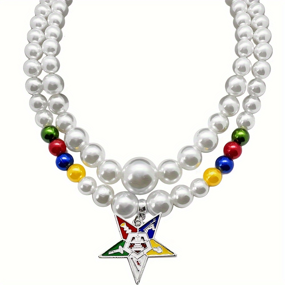 

Personality Order Of Star Society Oes Five-pointed Star Pendant Double Artificial Pearl Necklace For Women