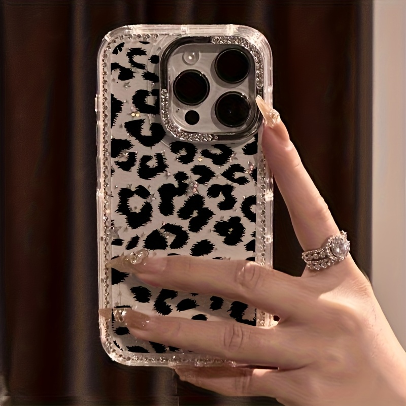 TEMU Phone Case - A Luxurious Print Phone Case With Rhinestones, Featuring A Transparent Border And Shockproof Design, Compatible With Iphone 17 Pro