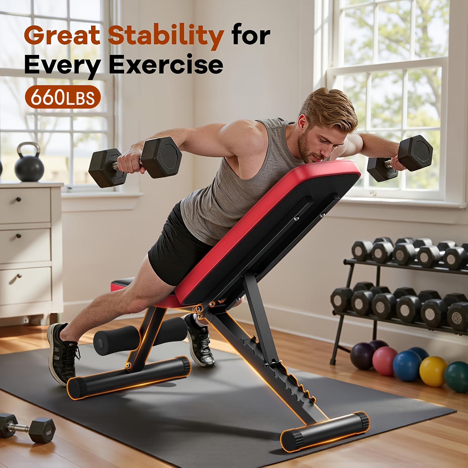 Space Saving Fold Down Gym Bench Heavy Duty Foldable Adjustable