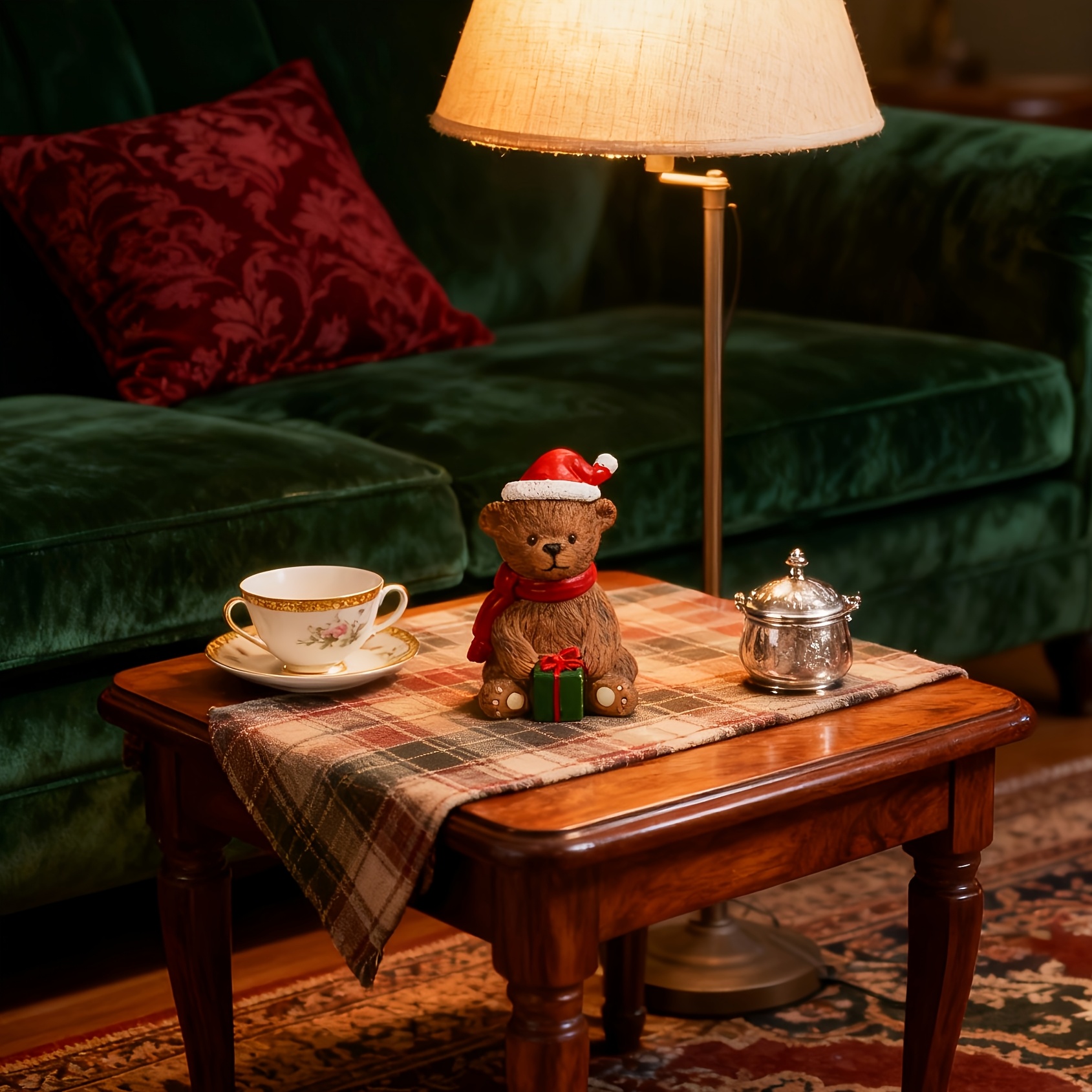TEMU 1pc Ins-style Christmas Teddy Bear Ornament - Cute Little Bear Wearing A Hat And Holding A Gift, Resin Craft, Holiday Gift For Girls, Mother's