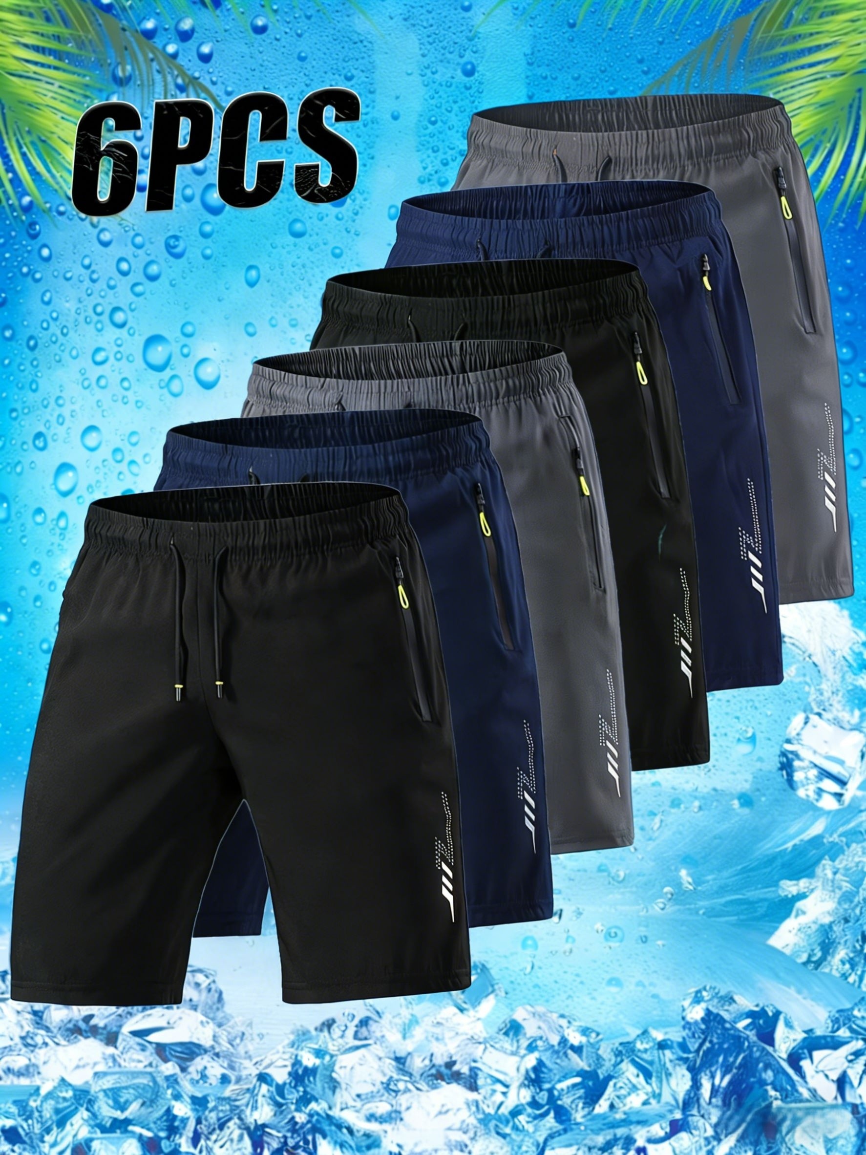 6pcs of mens lightweight summer athletic shorts breathable moisture wicking and quick drying solid colors with zippered pockets suitable for   sports and casual wear ventilated textured design