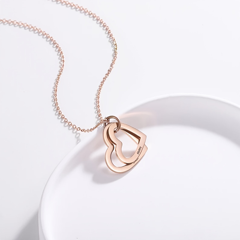 TEMU Customized Women's Personalized Heart-shaped Name Necklace - Custom Engraved Stainless Steel Pendant Necklace, 2-4 Names Optional, Suitable For