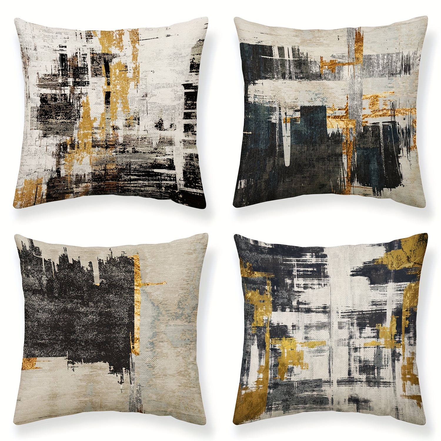 

4pcs, Modern Minimalist Textured Throw Pillow Cover, Bohemian Fashion Home Cushion Covers, Black And Gold Abstract Home Decoration Pillowcases (without Pillow )