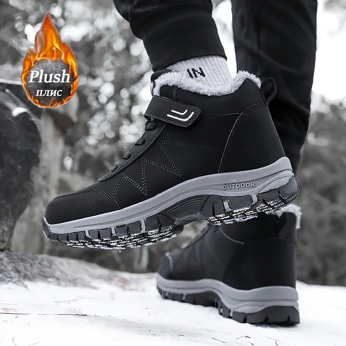 TEMU Botas de nieve nuevas para hombre para exteriores con interior forrado para cómoda y protección contra el frío, estilo de cierre para