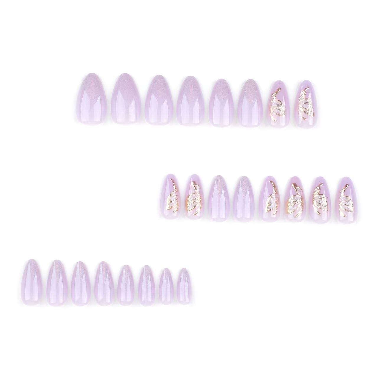 TEMU Pince à Ongles - Faux Ongles Taille Moyenne, Design Papillon Doré - Ongles Faux Violets Scintillants - 24 Pièces pour Femmes