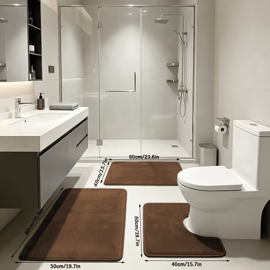 TEMU 3pcs Solid Color Set: Bathroom Mat, Kitchen Rug,, Runner Mat, Comfortable Standing Mat. Suitable For Living Room, Bedroom, Bathroom, Kitchen