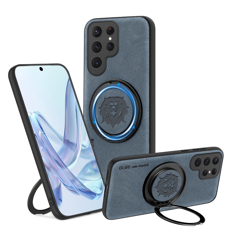 TEMU Magnetic Stand For S25edge/s25fe/s24 Ultra/s24+/s23plus/s22+/s21fe/s20plus/note10/note20 Case, Fit For Magsafe, Luxury Artificial Leather Case