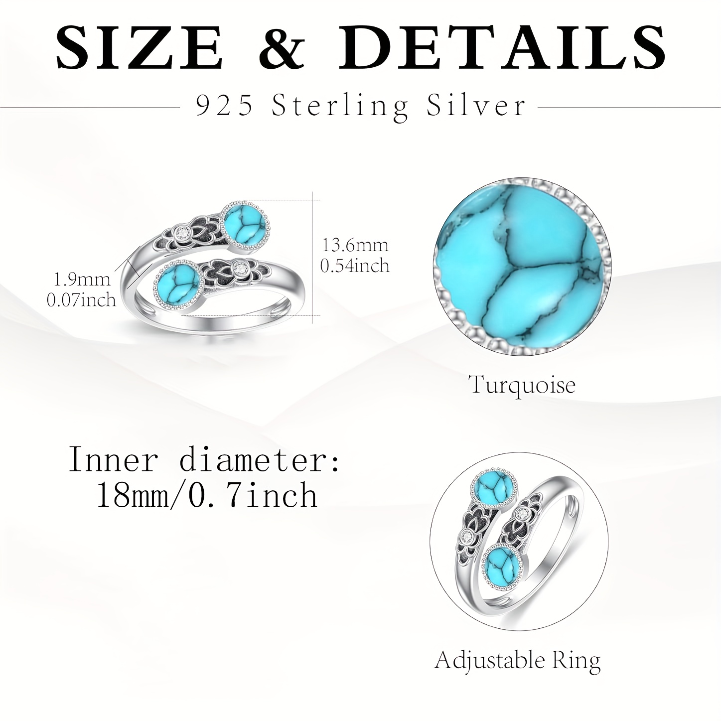 Vintage S925 Silver Pattern Ring with Synthetic Agates - Adjustable Open Ring