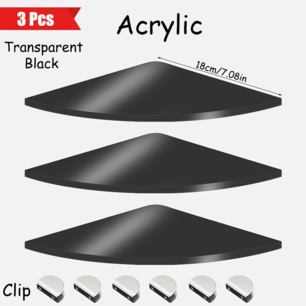 3pcs Floating Corner Shelf Wall Mount, Acrylic Corner Wall Shelves For Bedroom, Living Room, Bathroom, Kitchen (black)