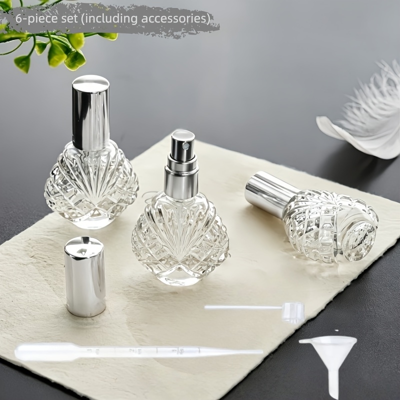 TEMU 6pcs Set Includes 1 Funnel, 1 Dropper, 1 Straw Dispenser, And 3 Spray Bottles (15ml Mini Perfume Bottles). Glass Perfume Bottles With Refillable