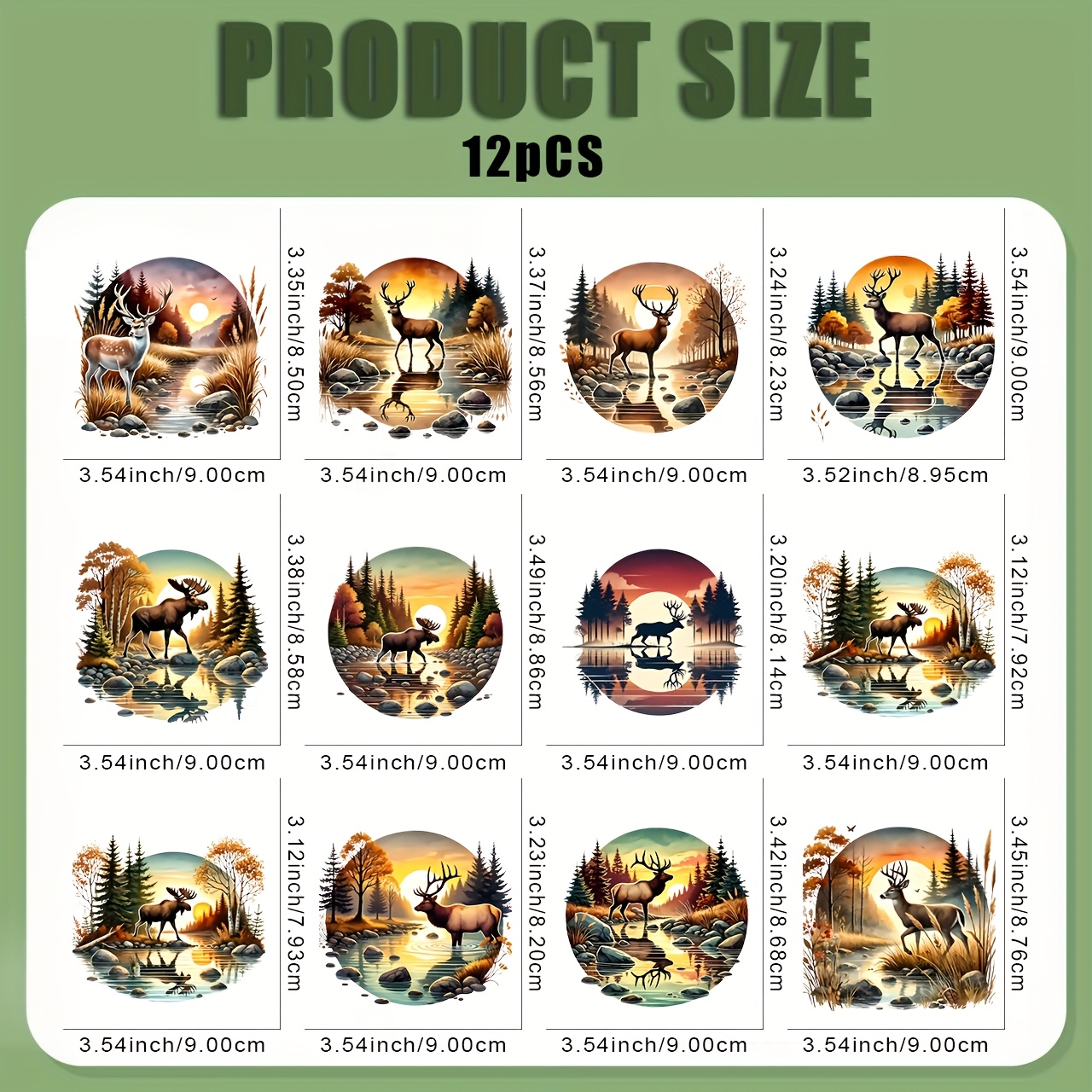 TEMU 12pcs Watercolor Forest Deer Diy Transfer Dtf Transfer Stickers Washable Hot Transfer Design No Ironing Decals For T-shirts, Masks, Jeans,