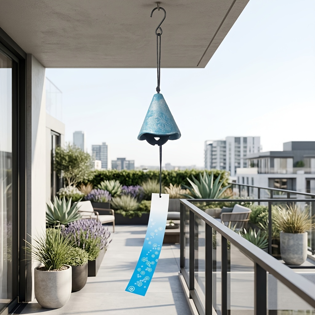 TEMU Blue Fireworks Cast Iron Wind Chime - Elegant Cone-shaped Zen Wind Bell For Patio, Garden & Home Decoration, Durable Outdoor Ornament Gift (blue