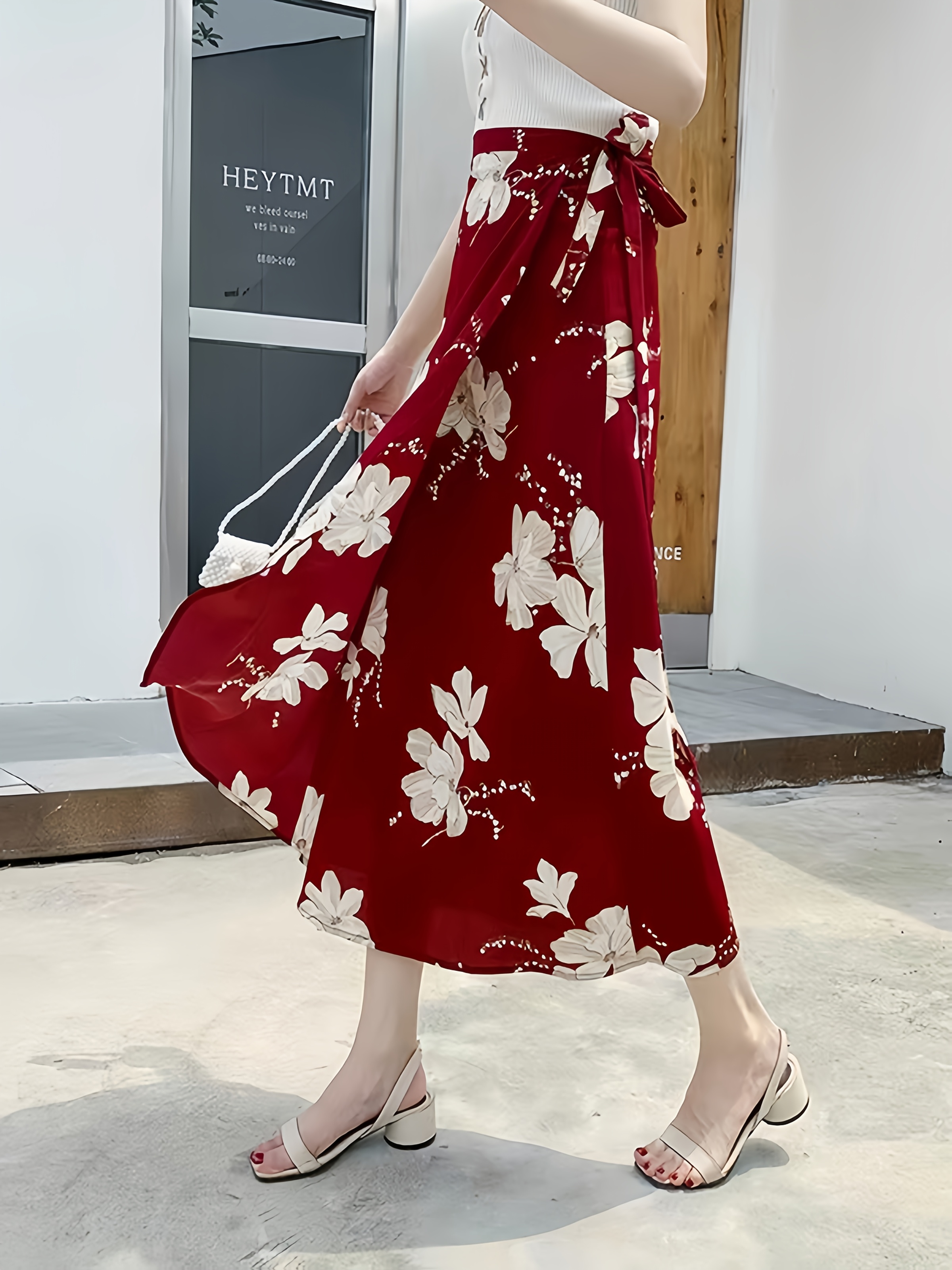 Elegant Women's Chiffon Beach Wrap Skirt Floral Paisley Print, Ruffle  Detail, Wide Leg, Loose Fit with Tie Waist Casual Holidays, Machine