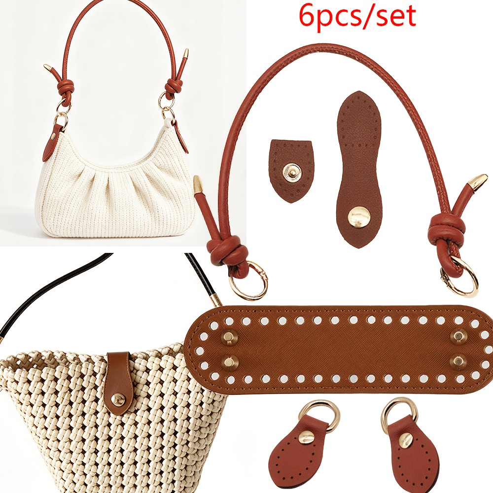 TEMU 6pcs Diy Hand-woven Tote Bag Handle Base Plate And Connector Set, Pu Hardware Accessories For Luggage, Diy Handmade Bag Buckles And Bottom