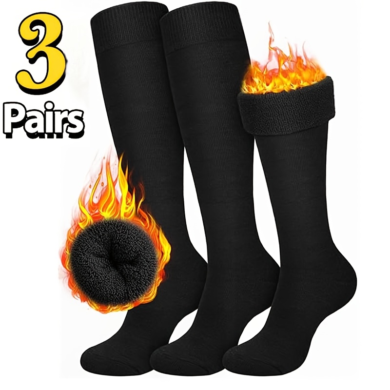 

Lot de 3 Chaussettes Thermiques Hautes avec Doublure en - Noir Uni, Tissu Tricoté, Lavable en Machine - Idéal pour la Randonnée, , - Cadeau Confortable pour l'Hiver