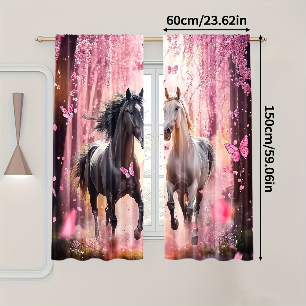TEMU 2pcs, Rideaux et Tissu Cheval Galopant ( Tringle, Mouvement, Pile), Art Déco Idéal pour Chambre et Diverses Pièces