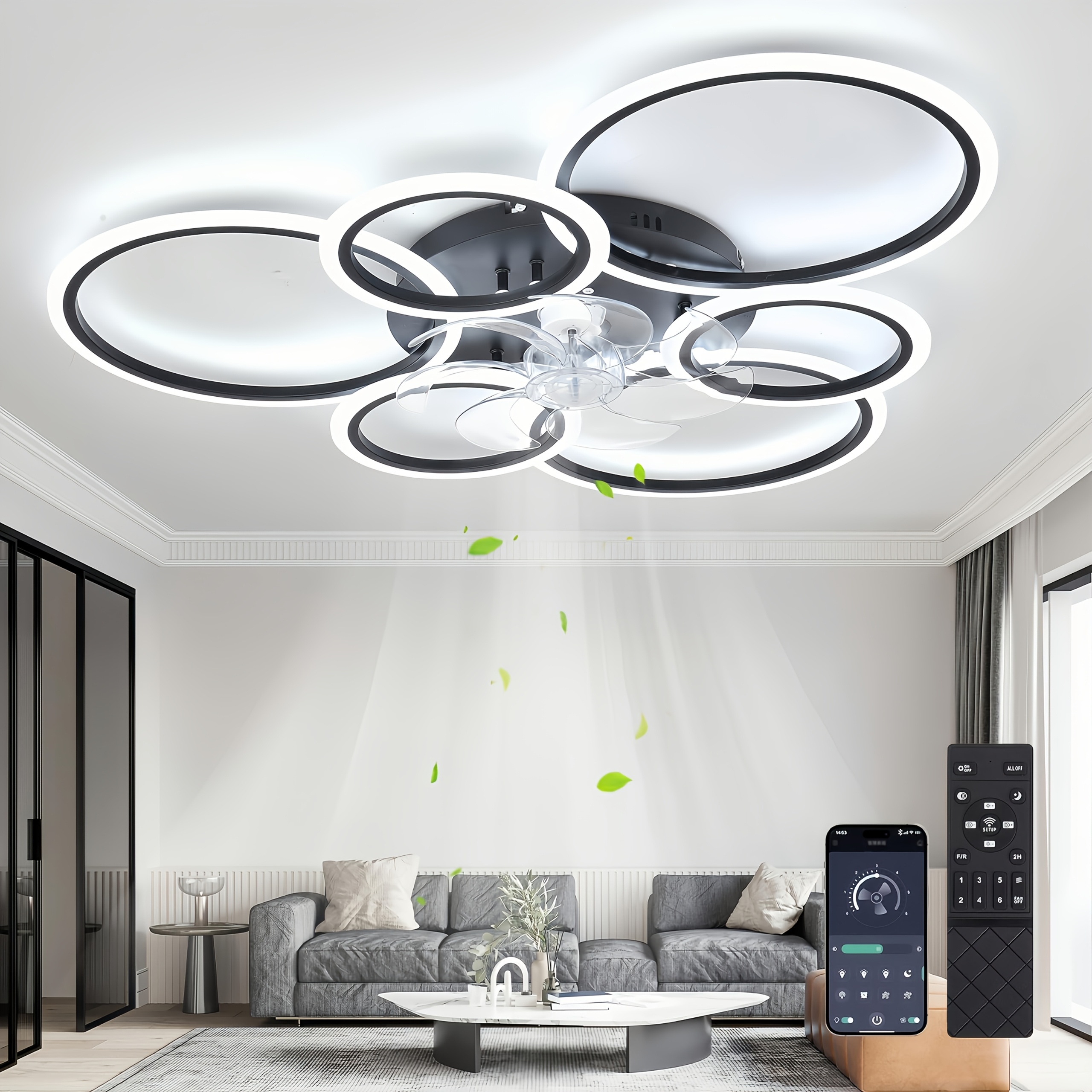 Image of Modern Ceiling Fan With Lighting, 100cm Led Dimmable Fan Ceiling Light, 6 , Ceiling Fan Lamp For Living Room Bedroom Kitchen