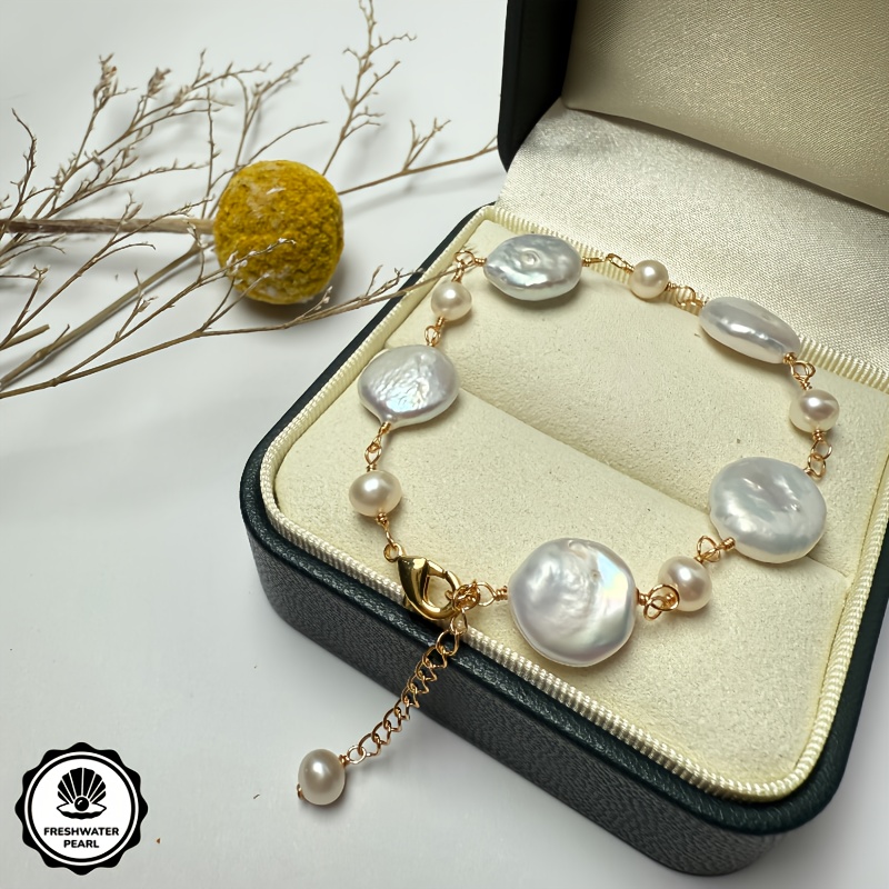 Baroque Pearl Bracelet Button Closure Freshwater Pearls August Birthstone